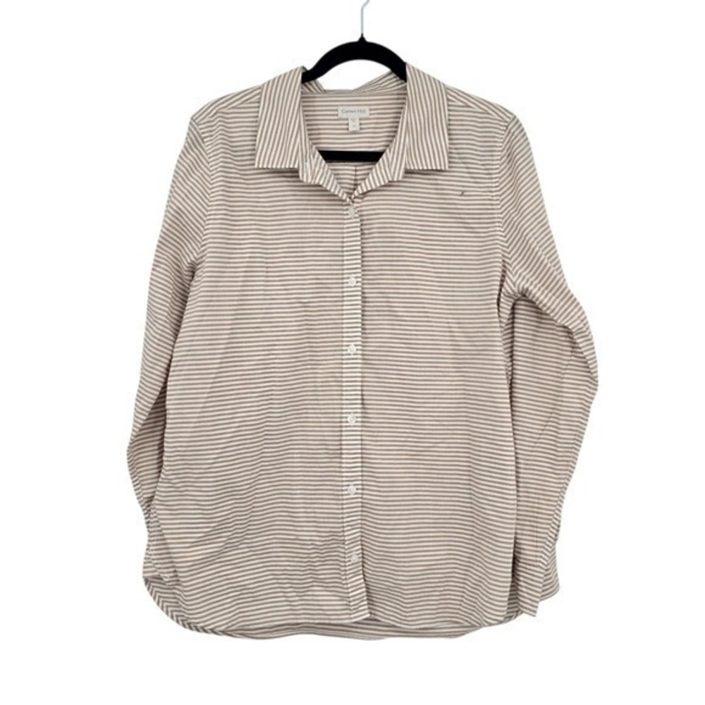 Garnet Hill Organic Cotton Striped Button Down Shirt Relaxed Fit Size 12